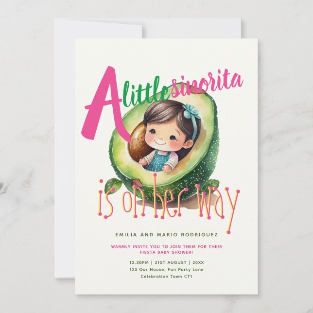 5x7 Cute Fiesta Girl Baby Shower Señorita Quality Invitation (Front)