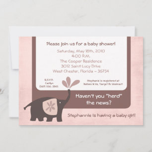 5x7 Cute Purple Elephant Baby Shower Invitation