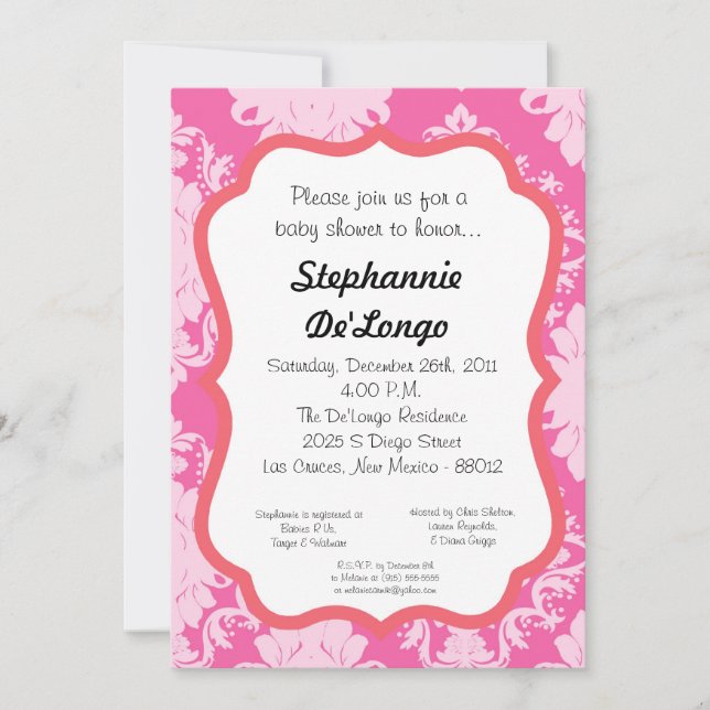 5x7 Damask Lace Elegant Baby Shower invitation (Front)