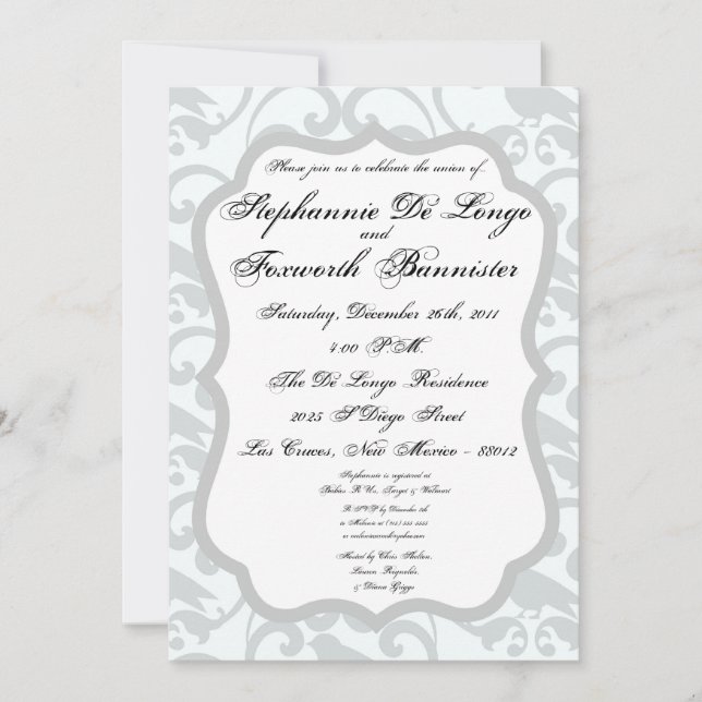 5x7 Damask Lace Fancy Elegant Wedding Invitations (Front)