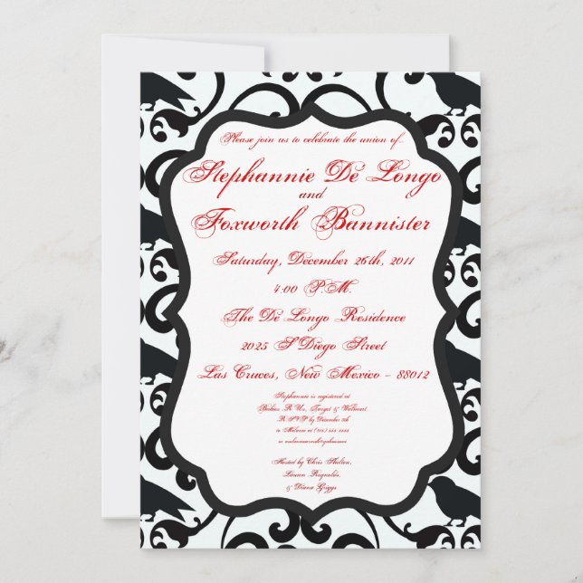 5x7 Damask Lace Fancy Elegant Wedding Invitations (Front)