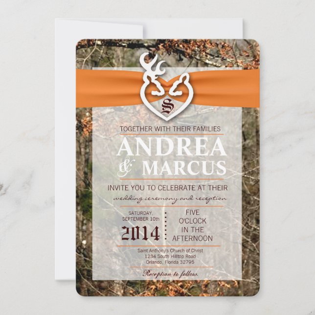 5x7 Deer Couple Doe Buck Camo Wedding Invitation (Front)