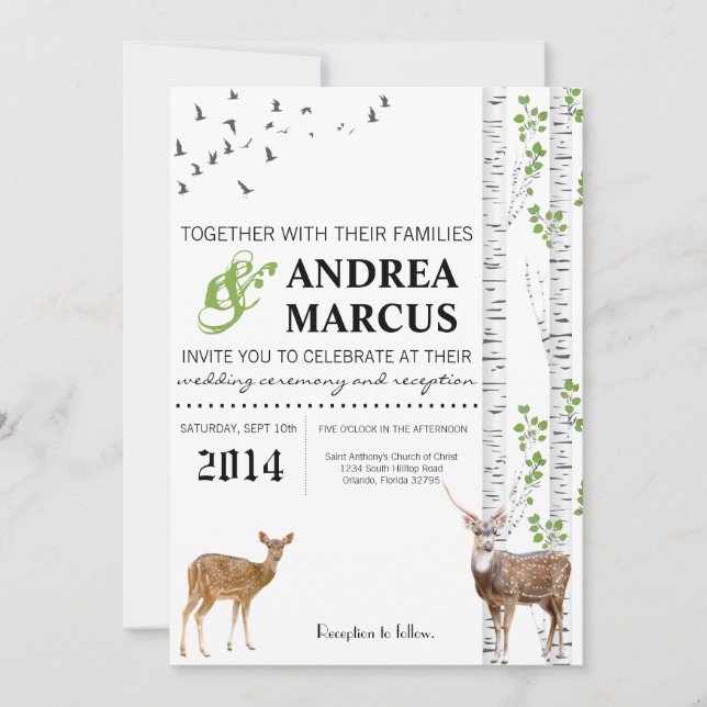 5x7 Deer Doe Woodland Buck Wedding Invitation (Front)
