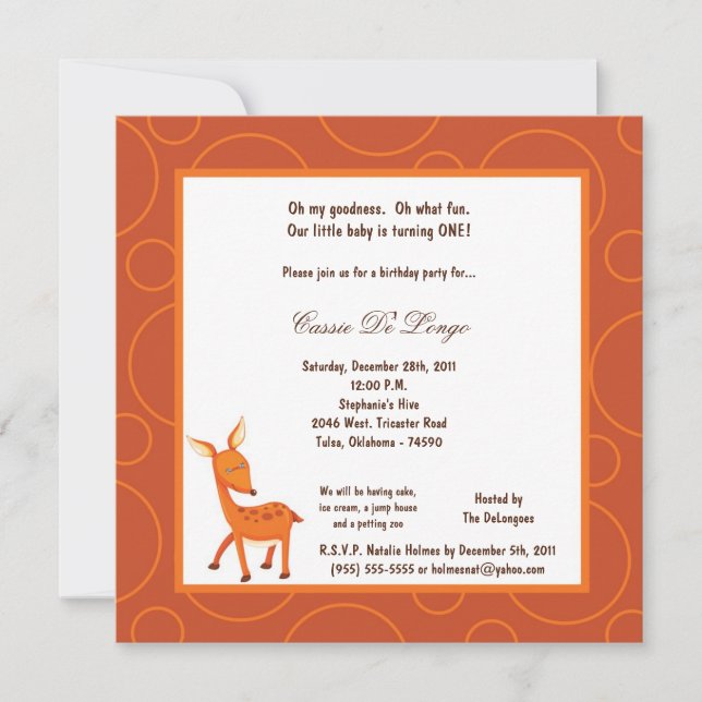 5x7 Deer Pok-a-Dot Birthday Party Invite (Front)
