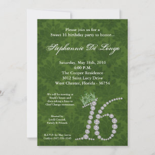 5x7 Diamond Emerald Sweet 16 Birthday Invitation