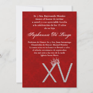 5x7 Diamond Ruby Quinceanera Birthday Invitation