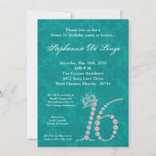 5x7 Diamond Topaz Sweet 16 Birthday Invitation