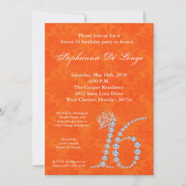 5x7 Diamond Topaz Sweet 16 Birthday Invitation (Front)