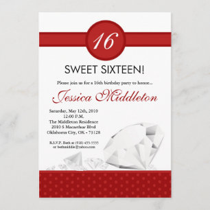 5x7 Diamonds Jewels Sweet 16 Birthday Invitation