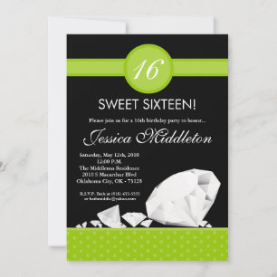5x7 Diamonds Jewels Sweet 16 Birthday Invitation
