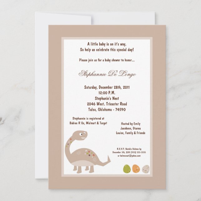 5x7 Dinosaur Baby Shower Invitation (Front)