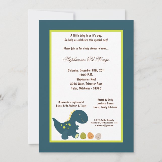 5x7 Dinosaur Baby Shower Invitation (Front)