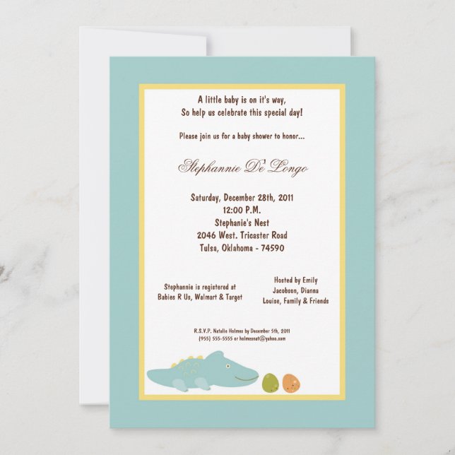 5x7 Dinosaur Baby Shower Invitation (Front)