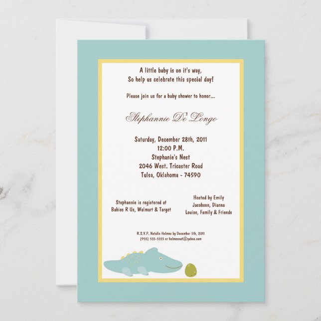 5x7 Dinosaur Baby Shower Invitation (Front)