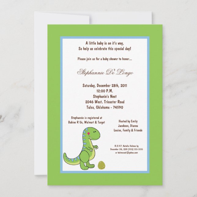 5x7 Dinosaur Baby Shower Invitation (Front)