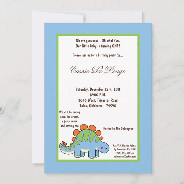 5x7 Dinosaur Bird Birthday Party Invite (Front)