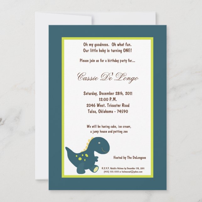 5x7 Dinosaur Birthday Party Invite (Front)