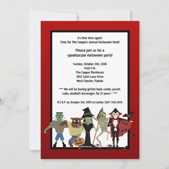 5x7 DraculaMonster Halloween Bash Party Invitation (Front)