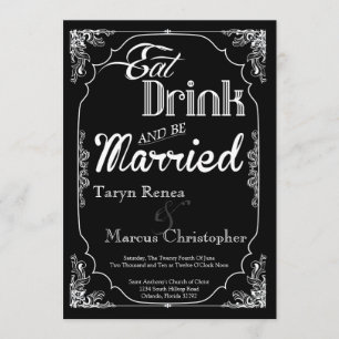 5x7 Eat Drink Be Married Black Wedding Invitation