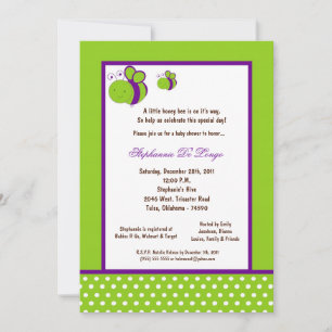 5x7 Electric Green Honey Bee Baby Shower Invitation