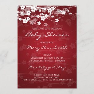 5x7 Elegant Baby Shower Cherry Blossom Red Invitation