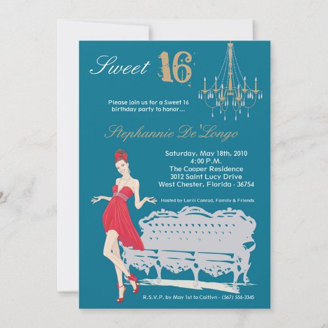 5x7 Elegant Party Sweet 16 Birthday Invitation (Front)