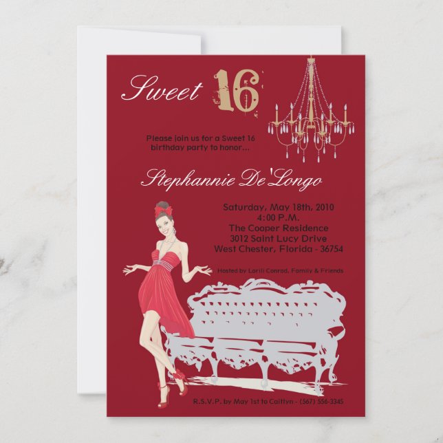 5x7 Elegant Party Sweet 16 Birthday Invitation (Front)