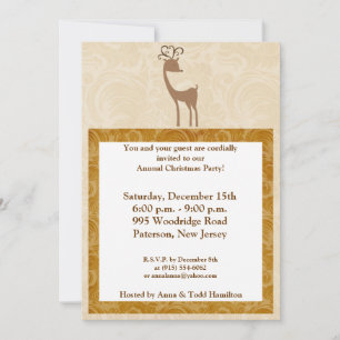 5x7 Elegant Reindeer Golden Scrolls Invitation