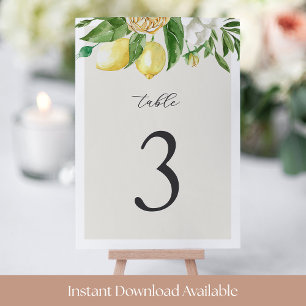 5x7" Elegant Summer Lemon Floral Table Number