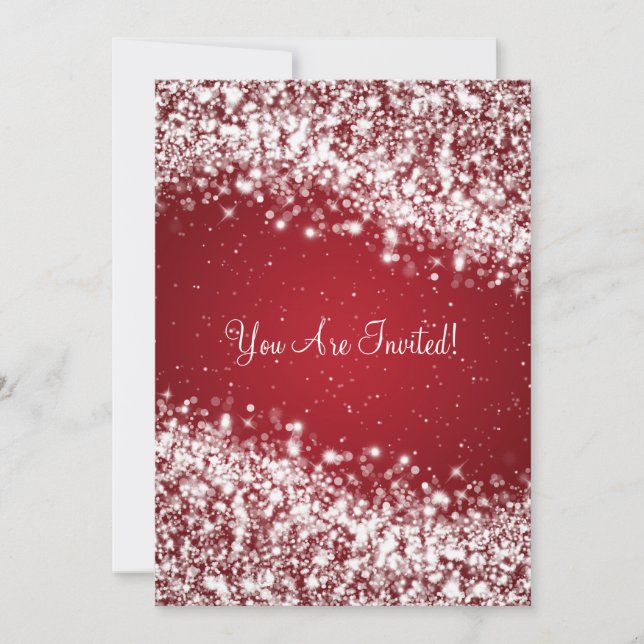 5x7 Elegant Wedding Sparkling Wave Red Invitation (Front)