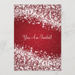 5x7 Elegant Wedding Sparkling Wave Red Invitation
