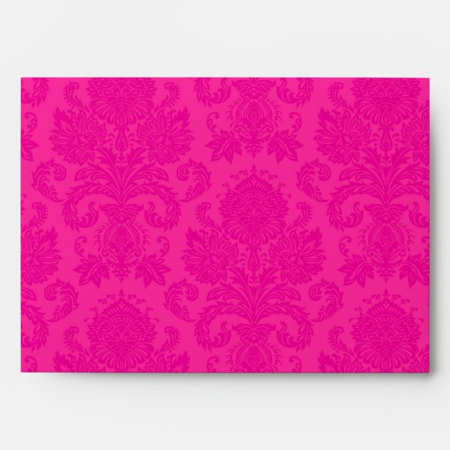 5x7 Envelope Hot Pink Damask Outside Black Inside (Front)