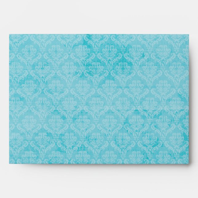 5x7 Envelope Teal Blue Damask White Damask Inside (Front)