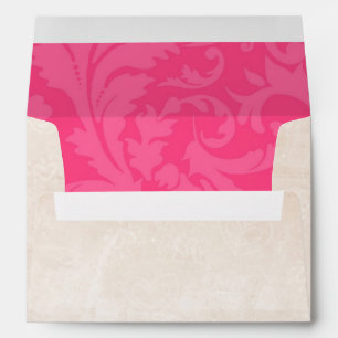 5x7 Envelope White Damask Outside Pink Dama Inside
