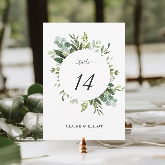 5x7 Eucalyptus Green Foliage Wedding Table Number  (Creator Uploaded)