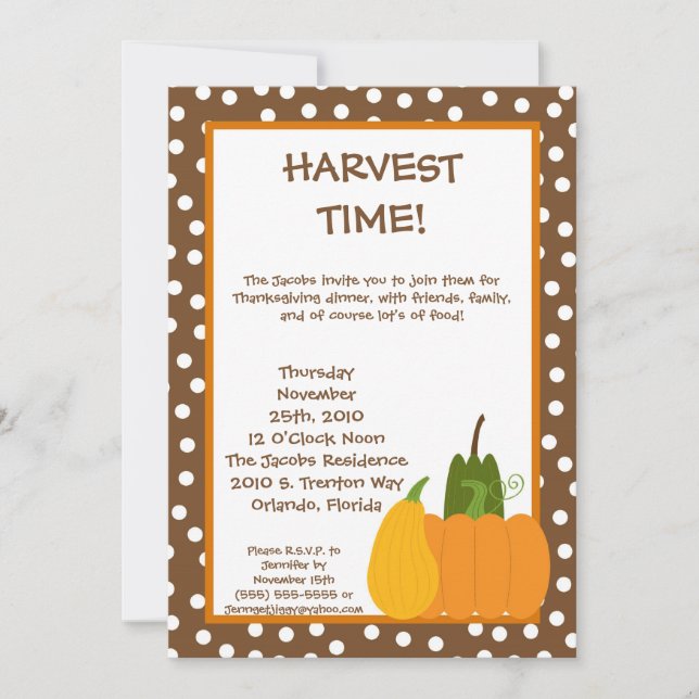 5x7 Fall Harvest Pumpkin Thanksgiving Invitation (Front)
