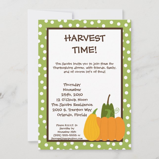 5x7 Fall Harvest Pumpkin Thanksgiving Invitation (Front)
