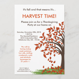 5x7 Fall Leaves Tree Harve Thanksgiving Invitation