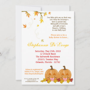 5x7 Fall Leaves TWIN Girl Baby Shower Invitation