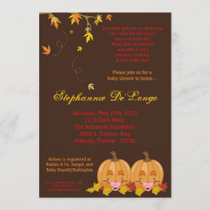 5x7 Fall Leaves TWIN Girl Baby Shower Invitation
