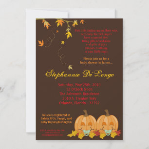 5x7 Fall Leaves TWIN TWINS Baby Shower Invitation