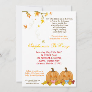5x7 Fall Leaves TWIN TWINS Baby Shower Invitation