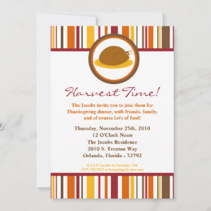 5x7 Fall Turkey Food Plate Thanksgiving Invitation