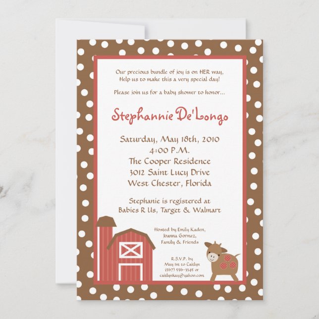 5x7 Farm Red Barn Cow Baby Shower Invitation (Front)