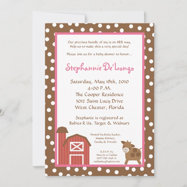 5x7 Farm Red Barn Cow Baby Shower Invitation (Front)