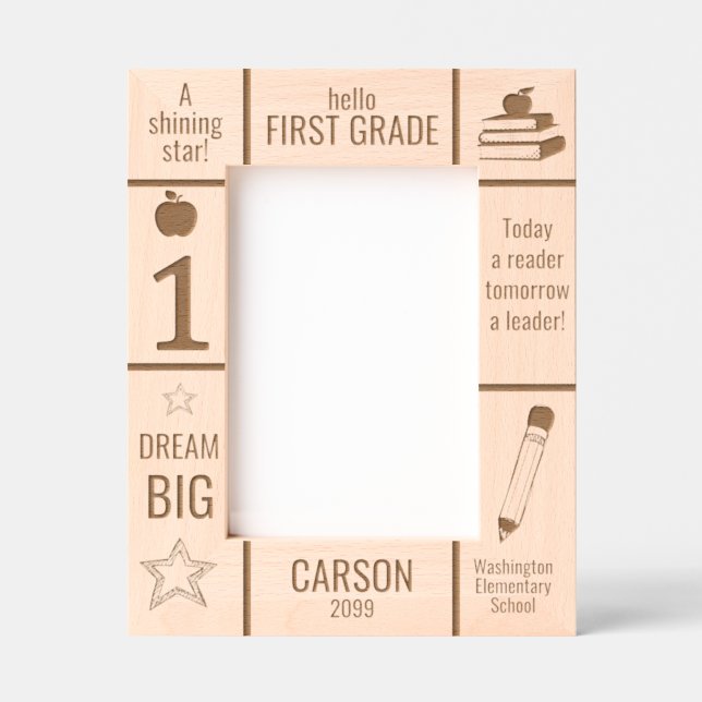 5x7 FIRST GRADE Elementary School Photo Custom Etched Frames (Front)