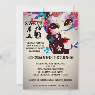 5x7 Floral Masquerade Sweet 16 Birthday Invitation