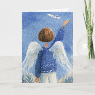 5x7 Folded Greeting Card-Angel Woman and Aeroplane Card