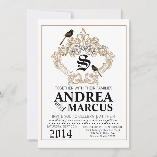 5x7 Formal Love Birds Pigeon Wedding Invitation (Front)