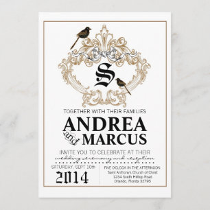 5x7 Formal Love Birds Pigeon Wedding Invitation